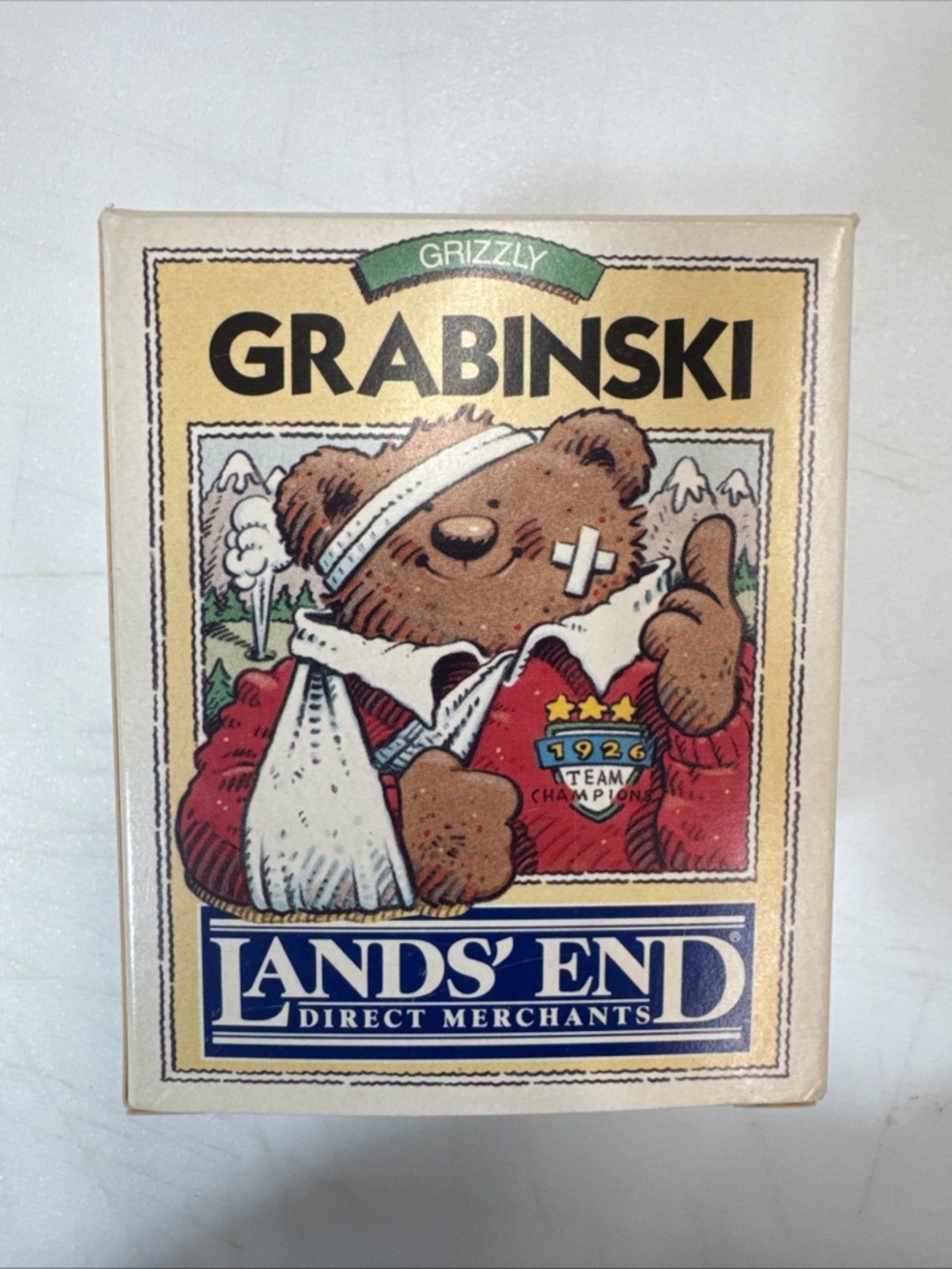 1996 Lands' End Grabinski Rugby Bear Gund Plush Bear Ornament W/ Box